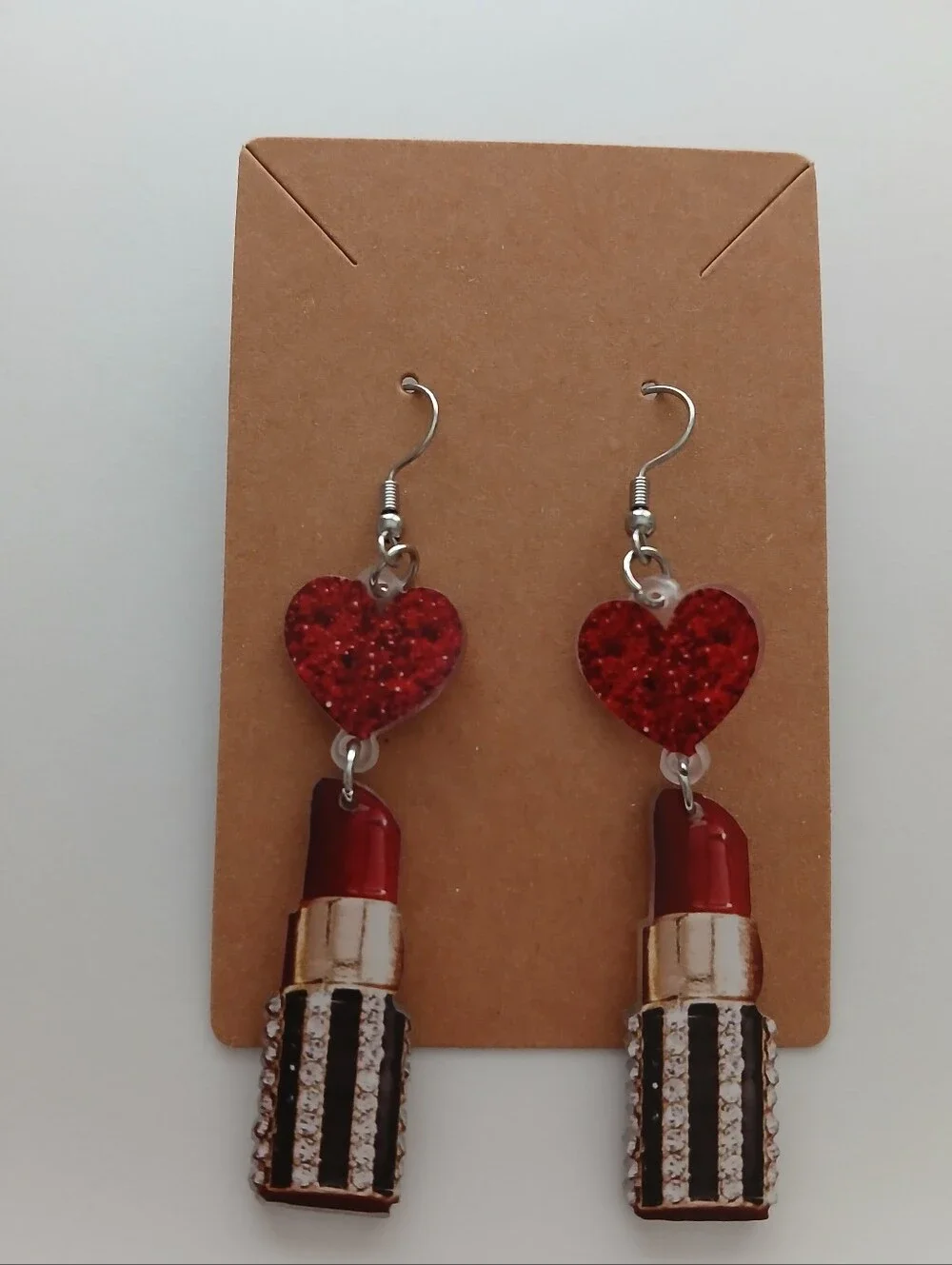 Fashion Jewelry Red Heart & Lipstick Drop Earrings - Picture 3 of 4